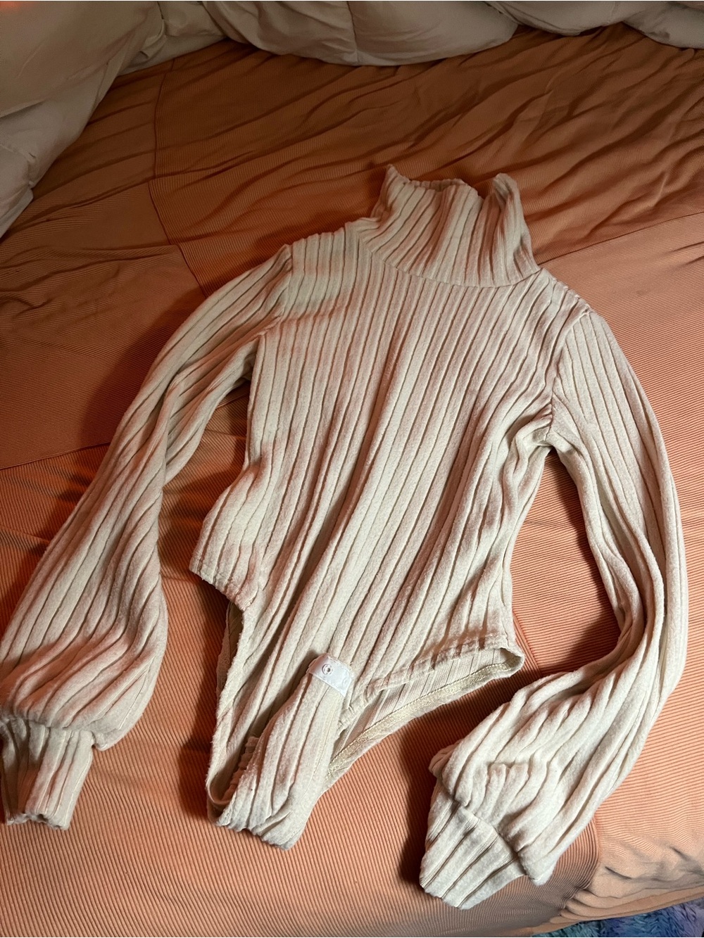 SHEIN Cream Ribbed Plush Turtleneck Bodysuit